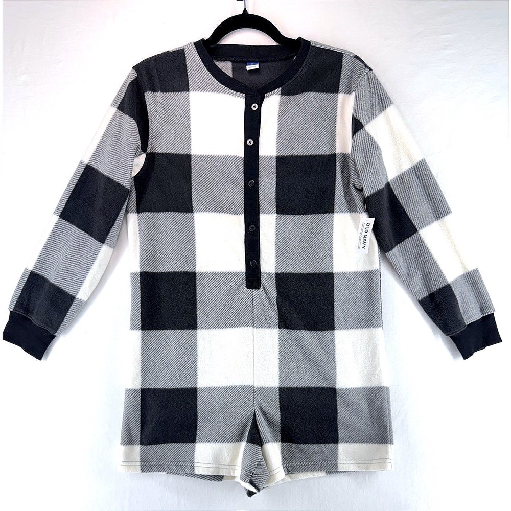 Old Navy Buffalo Plaid Fleece Pajama Romper XS Cozy Cabincore Holiday Heritage